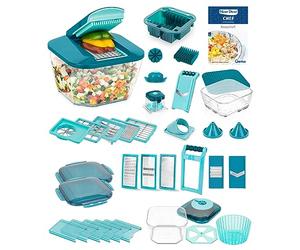 Genius Nicer Dicer Chef Professional Deluxe - Affettatrice manuale per verdure, 39 pezzi, con contenitore da 5,2 l e coperchio in vetro da 2,8 l