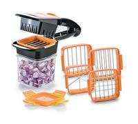Genius Nicer Dicer Quick Tritatutto per frutta e verdura | Multiaffettatrice 5 in 1 con lame intercambiabili | 30 dadi o 10 fette con un clic (arancione), acciaio inox, 8 x 12 x 21 cm
