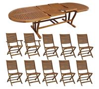 GENIUS - set tavolo in alluminio e teak cm 200/250/300 x 110 x 74 h con 8 sedie e 2 poltrone Mulier