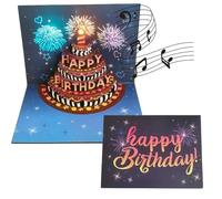 genkigold Carta 3D Pop-Up Buon Compleanno con Luci, Musica e Suoni: Design Torta Fuochi d'Artificio - Regalo per Donne, Uomini, Bambini, Moglie, Mamma, Marito - Incl. Busta e Tag Nota