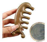 Genkigold Massaggiatore per cuoio capelluto per la testa: sperimenta lo squisito autentico pettine in legno di sandalo verde Gua Sha raschiare per testa, collo, mani e gambe