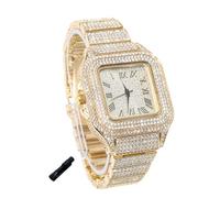 genkigold Orologio con Diamanti per Ragazzi - Quadrante Quadrato 40mm con Numeri Romani - Placcato in Oro 18K Cinturino 18,5cm - Include Strumento di Regolazione