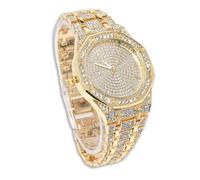 genkigold Orologio con Diamanti per Uomo - Quadrante Ottagonale 41mm con Numeri Romani - Placcato in Oro 18K Cinturino 22cm - Quarzo Giapponese - Gioiello di Lusso