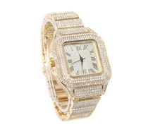 genkigold Orologio con Diamanti per Uomo - Quadrante Quadrato 40mm con Numeri Romani - Placcato in Oro 18K Cinturino 22cm - Quarzo Giapponese - Gioiello di Lusso