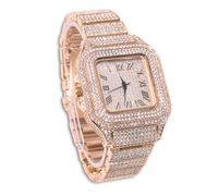 genkigold Orologio con Diamanti per Uomo - Quadrante Quadrato 40mm con Numeri Romani - Placcato in Oro Rosa Cinturino 22cm - Quarzo Giapponese - Gioiello di Lusso