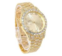 genkigold Orologio con Diamanti per Uomo - Quadrante Rotondo 43mm con Numeri Romani - Placcato in Oro 18K Cinturino 22,5cm - Quarzo Giapponese - Gioiello di Lusso
