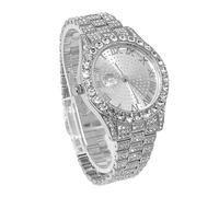 genkigold Orologio con Diamanti per Uomo - Quadrante Rotondo 43mm con Numeri Romani - Placcato in Platino Cinturino 22,5cm - Quarzo Giapponese - Gioiello di Lusso