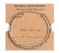 genkigold Regali per Donne Ispiratori: Bracciale in Codice Morse Pensati - Placcati in Oro 18k con Diamanti - Bracciale Unici Fatti a Mano con Messaggi Nascosti - NON MOLLARE MAI