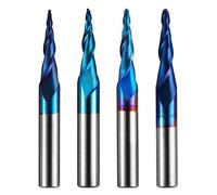Genmitsu 4 pezzi 2-flute conico a spirale conico a punta a sfera, rivestimento nano blu, fresa CNC, incisione 2D e 3D, punte per la lavorazione del legno, R0.25-1.0, codolo da 1/4 di pollice, TB04B