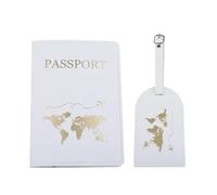 GENODA Custodia per passaporto da viaggio in pelle sintetica con stampa a lettere per bagagli, valigie, ID e indirizzo, etichetta per imbarco bagagli, E, Taglia unica