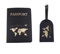 GENODA Custodia per passaporto da viaggio in pelle sintetica con stampa a lettere per bagagli, valigie, ID e indirizzo, etichetta per imbarco bagagli, D, Taglia unica