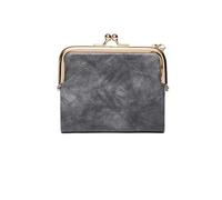 GENODA Portafoglio da donna, piccolo, compatto, in pelle, stile vintage, con cerniera e chiusura a bacio, Grigio, 1 pezzo