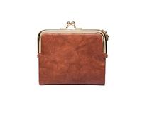 GENODA Portafoglio da donna, piccolo, compatto, in pelle, stile vintage, con cerniera e chiusura a bacio, Marrone, 1 pezzo