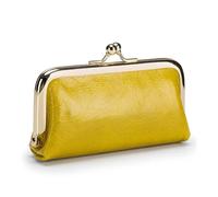 GENODA Portamonete retrò in vera pelle da donna, alla moda, per rossetto, mini borsa a clip piccola e squisita borsa per monete per ragazze, Giallo terra, 1 pezzo