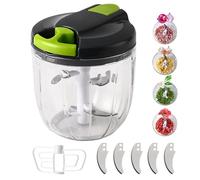 Genossen Affettatrice manuale per cipolle, tritatutto per cipolle con 3 lame in acciaio inox e 1 frullatore, tritatutto multiplo con cordicella, tritatutto per cipolle, aglio (Verde-900ml)