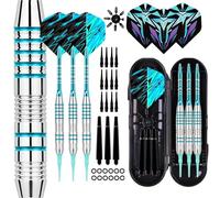 Genossen Freccette con punta in plastica, 18 grammi, 3 freccette professionali per bersaglio elettronico, freccette morbide con 30 punte in plastica, 6 alette e custodia, blu