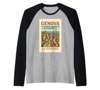 Genova La Superba Skyline Vintage retrò Italia Maglia con Maniche Raglan