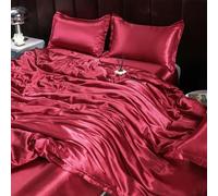 GENPICONG Set di Biancheria da Letto in Seta con Copripiumino, Lenzuolo, Federa, Lenzuolo in Raso di Lusso, Tinta Unita, King Size, Queen Size, Full Size, Twin Size