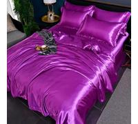 GENPICONG Set di Biancheria da Letto in Seta con Copripiumino, Lenzuolo, Federa, Lenzuolo in Raso di Lusso, Tinta Unita, King Size, Queen Size, Full Size, Twin Size