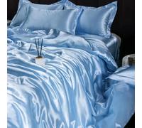 GENPICONG Set di Biancheria da Letto in Seta con Copripiumino, Lenzuolo, Federa, Lenzuolo in Raso di Lusso, Tinta Unita, King Size, Queen Size, Full Size, Twin Size