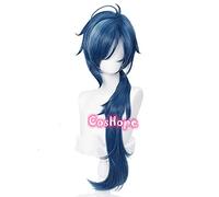 Genshin Impact Kaeya Cosplay Men 80cm Long Ink-Blue Wig Cosplay Anime Cosplay Wigs Heat Resistant Synthetic Wigs Halloween