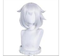 Genshin Impact Paimon Cosplay 36cm Breve Argento Wig Wig Wig Costume Cosplay for Le Donne Ragazze Halloween Party Cosplay Set Parrucca Piena