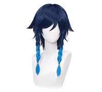 Genshin Impact Venti Cosplay Unisex 50cm Wig Blue Parrucca Cosplay Anime Treccia Parrucche Resistenti al Calore Parrucche Sintetiche Resistenti al Calore Cosplay di Halloween