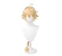 Genshin Impast Travel Viaggiatore Aether Parrucca Bionda Lunga Intrecciata Capelli Resistenti al Calore Capelli Halloween Gioca a Cosplay Wigs + Parrucca Cappuccio