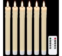 GenSwin Candele coniche senza fiamma a goccia con telecomando a 10 tasti, funzionamento a batteria, luce 3D calda con stoppino 3D, in vera cera, confezione da 6, decorazione natalizia per la casa
