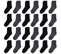 GENTABY Calzini per bambini e bambine, attraenti e morbide, elastici, 24 confezioni di colore nero, bianco, grigio, per bambini da 0 a 13 anni, Nero , 7-10 Anni