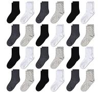 GENTABY Calzini per bambini e bambine, attraenti e morbide, elastici, 24 confezioni di colore nero, bianco, grigio, per bambini da 0 a 13 anni, bianco, 7-10 Anni