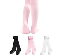 GENTABY Collant da bambina antiscivolo 3 paia di collant in cotone per bambini neonati a treccia calze calde leggings 0-6 anni, 1-2 Jahre