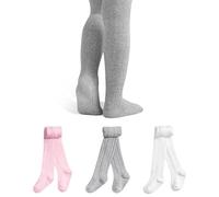 GENTABY Collant per bambini, confezione da 3 pezzi, con antiscivolo, misto cotone, per bambine 6 mesi, 6 anni, #3 Polvere grigia bianca, 4-6 Jahre