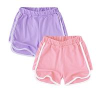 GENTABY Pantaloncini da bambina in cotone per bambini, sportivi, da corsa, per ragazzi, nero, grigio, rosa, viola, 2 confezioni da 4-12 anni, per ragazze, palestra., Rosa e viola., 11-12 Anni