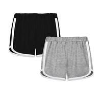 GENTABY Pantaloncini da bambina in cotone per bambini, sportivi, da corsa, per ragazzi, nero, grigio, rosa, viola, 2 confezioni da 4-12 anni, per ragazze, palestra., Nero e grigio., 11-12 Anni