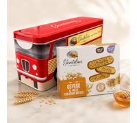 Gentilini Offerta Colazione con Latta Portafette Vintage, Fette Biscottate Classiche 185g e Osvego al Miele con Grani Antichi 500g - Confezione Regalo, Totale 685g