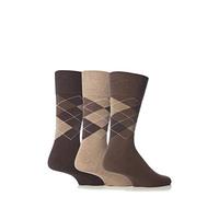 Gentle Grip Mens 3 Coppia Socks Mix Argyle In 2 colori - 6-11 Mens - Brown