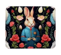 Gentleman Flowering Rabbit Mouse Pad with Non-Slip Rubber Base, 8.3'' x9.8'' Square Mat for Laptop, Gaming, School, Office Home