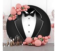 Gentleman - Sfondo rotondo da smoking nero da 1,5 m, con papillon bianco e nero, sfondo fotografico, ragazzo, uomo, padre, sposo, compleanno, matrimonio, baby shower, cena, decorazione, scenografia