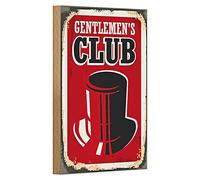 Gentlemen's Club - Targa in legno con cilindro vintage e monocolo, perfetta per bar o stanza degli uomini, 12 cm x 18 cm