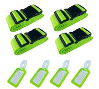 Gentpovth 4 Pezzi Cinghia per Valigia da Viaggio con 4 etichetta per valigia, Cinghie per Bagagli Regolabili, per Bagagli Accessori Viaggio Utili, Cintura Sicurezza per Bagagli Cinghie Bagagli, Green