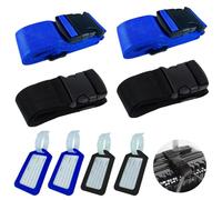 Gentpovth 4 Pezzi Cinghia Valigia per Bagagli Regolabile, con 4 Pezzi Etichetta Bagaglio, Identifica rapidamente i tuoi bagagli, Fissaggio Valigie Cintura Sicurezza, per Bagagli, Borse (nero + blu)