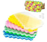 Gentpovth 4 Pezzi Stampo Cubetti di Ghiaccio con Coperchio, 37 griglie Stampo Silicone Cubetti Ghiaccio, Salvaspazio e Impilabili Vaschette Ghiaccio, BPA Free, per Cocktail, Frutta, Gelati