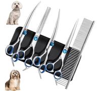 Gentpovth 5 in 1 Forbici per Toelettatura Cani e Gatti, con Forbici per Sfoltire, Curve e Dritte, Pettine