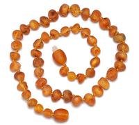 Genuine Amber Collana in ambra baltica originale, con pietre grezze non lucidate, annodata tra le pietre, color cognac, dimensioni da 28 cm a 36 cm, cod. BJ80