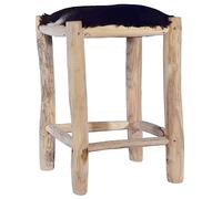 Genuine Goat Leather Bar Stools, Teak Solid Wood Counter Height Chairs for Kitchen Dining Room, Unique Rustic Design