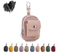 Genuine Leather Mini Backpack Keychain, Cute Travel Coin Purse & Makeup Bag for Women, Compact Organizer with Carabiner Clip (Pink)