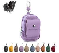 Genuine Leather Mini Backpack Keychain, Cute Travel Coin Purse & Makeup Bag for Women, Compact Organizer with Carabiner Clip (Purple)