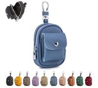 Genuine Leather Mini Backpack Keychain, Cute Travel Coin Purse & Makeup Bag for Women, Compact Organizer with Carabiner Clip (Blue)