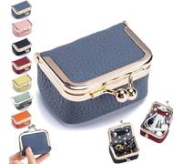 Genuine Leather Mini Jewelry Box, Portable Vintage Coin Purse Jewelry Box with Kiss Lock, Mini Travel Ring Organizer for Women, Small Exquisite for Earring, Ring, Necklace, Bracelet (Royal Blue)